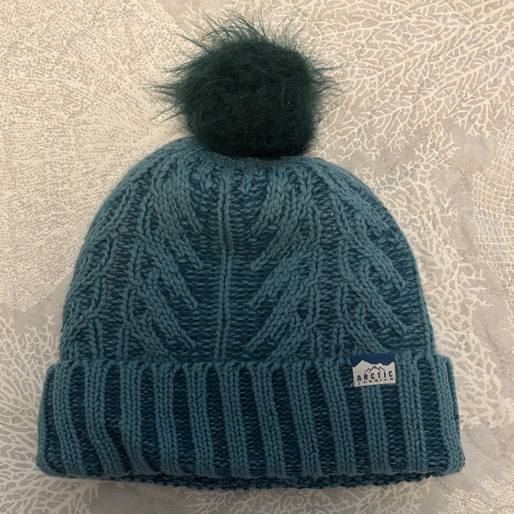 Fleece-Lined Arctic Blue Knit Pom-Pom Beanie